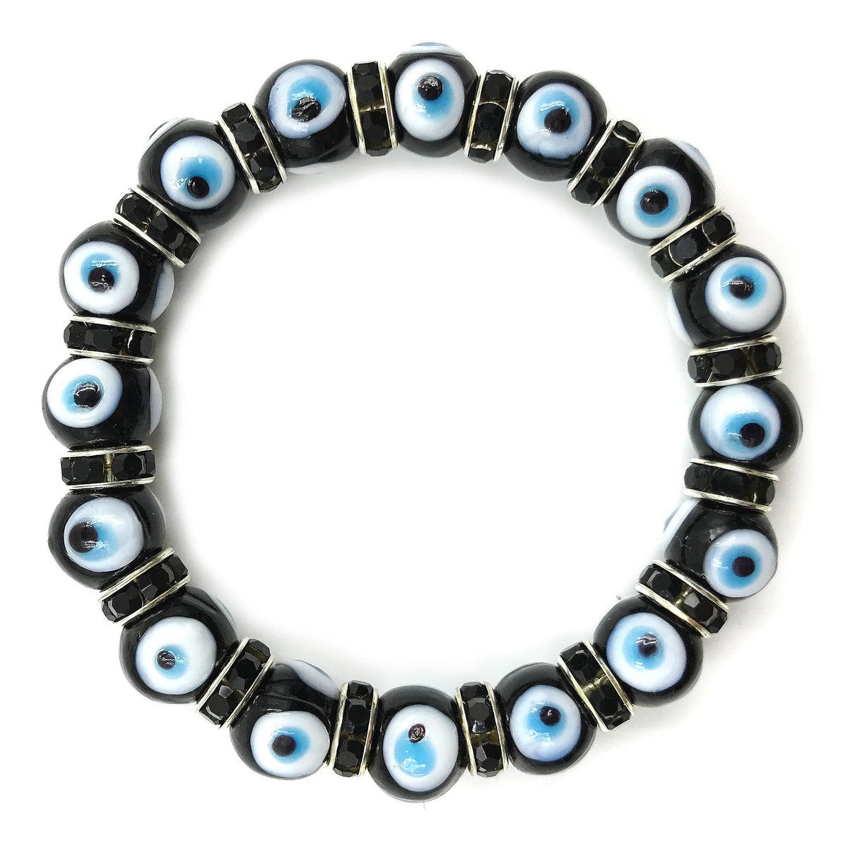Stretch Evil Eye Large Beaded Bracelet With Zirconium Crystals Black Greek Market