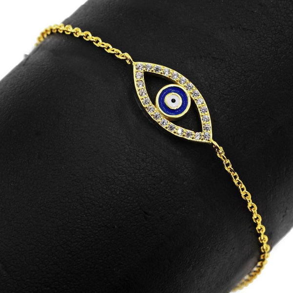 Gold-Plated Evil Eye Bracelet With Zirconium Crystals and Evil Eye Charm