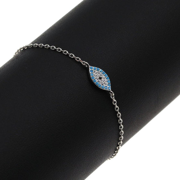 Sterling Silver Evil Eye Bracelet With Turquoise Zirconium Crystals Evil Eye Charm