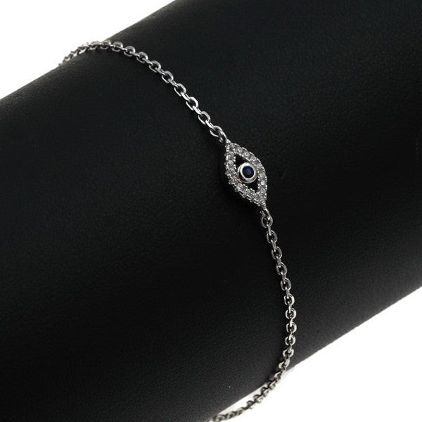 Sterling Silver Evil Eye Bracelet With Silver & Zirconium Crystals Evil Eye Charm