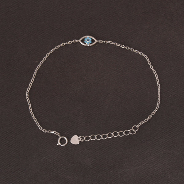 Sterling Silver Evil Eye Bracelet With Silver & Turquoise Zirconium Crystals Evil Eye Charm