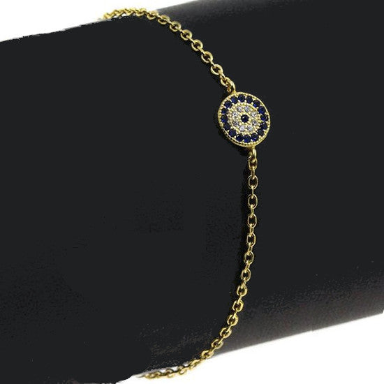 Gold-Plated Evil Eye Bracelet With Cobalt & Zirconium Crystals Evil Eye Charm
