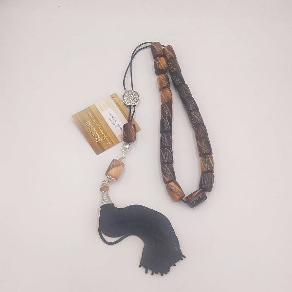 Worry Beads With Tassel - Carved Buffalo Horn