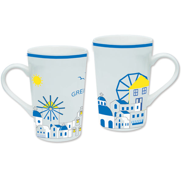 Tall Ceramic Coffee Mug - Greece Island Theme