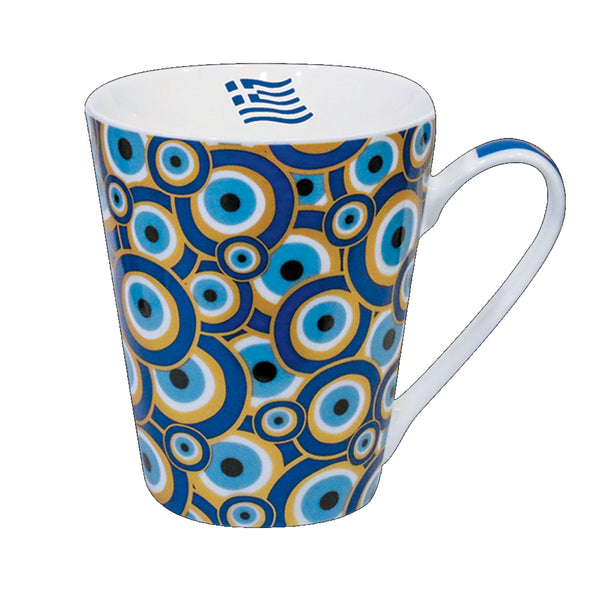 Tall Porcelain Coffee/Tea Cup - Evil Eyes - Greece - Blue - 1 Cup