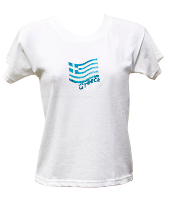Ladies Greek Flag T-Shirt - Blue  White Sequins - 1 pc
