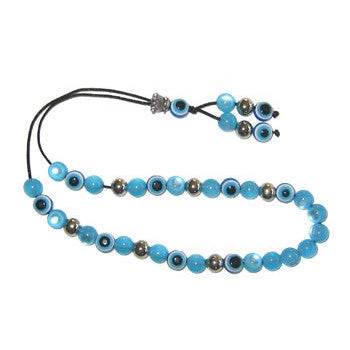 Evil Eye Worry Beads - Transparent Turquoise With Round Beads - 1pc