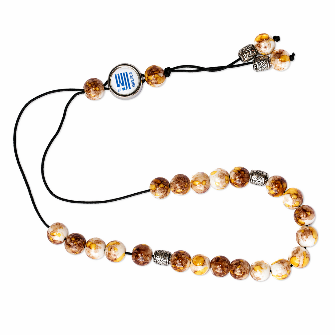 Worry Beads - Classic - Carmel Swirl With Greek Flag Charm - 1 pc ...