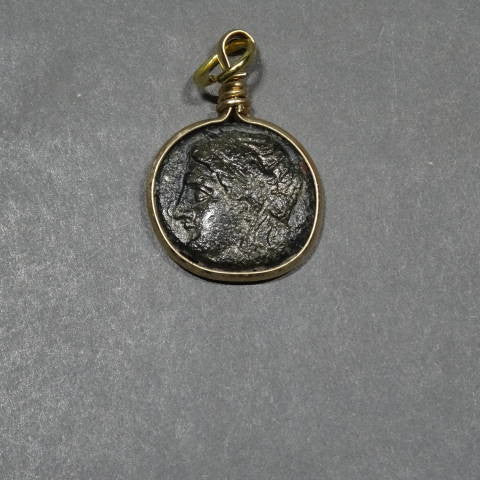 Greek Bronze Coin Pendant - Head Of Apollo - 1 pc