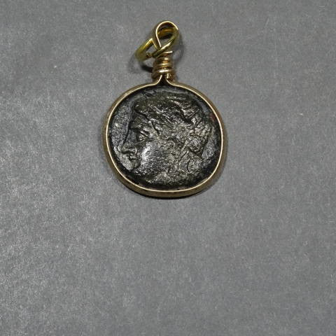 Greek Bronze Coin Pendant - Head Of Apollo - 1 pc