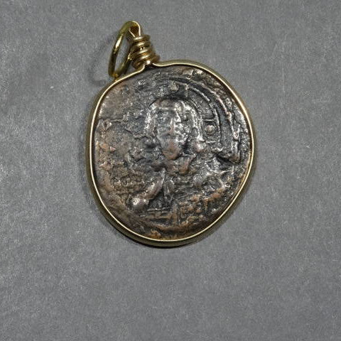 Greek Bronze Coin Pendant - Bust of Christ - 1 pc