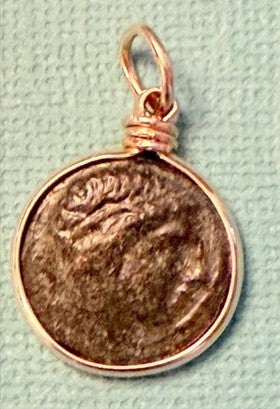 Greek Bronze Coin Pendant - Head of Apollo - 1 pc