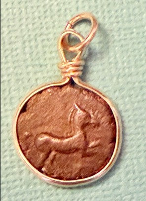 Greek Bronze Coin Pendant - Prancing Horse - 1 pc