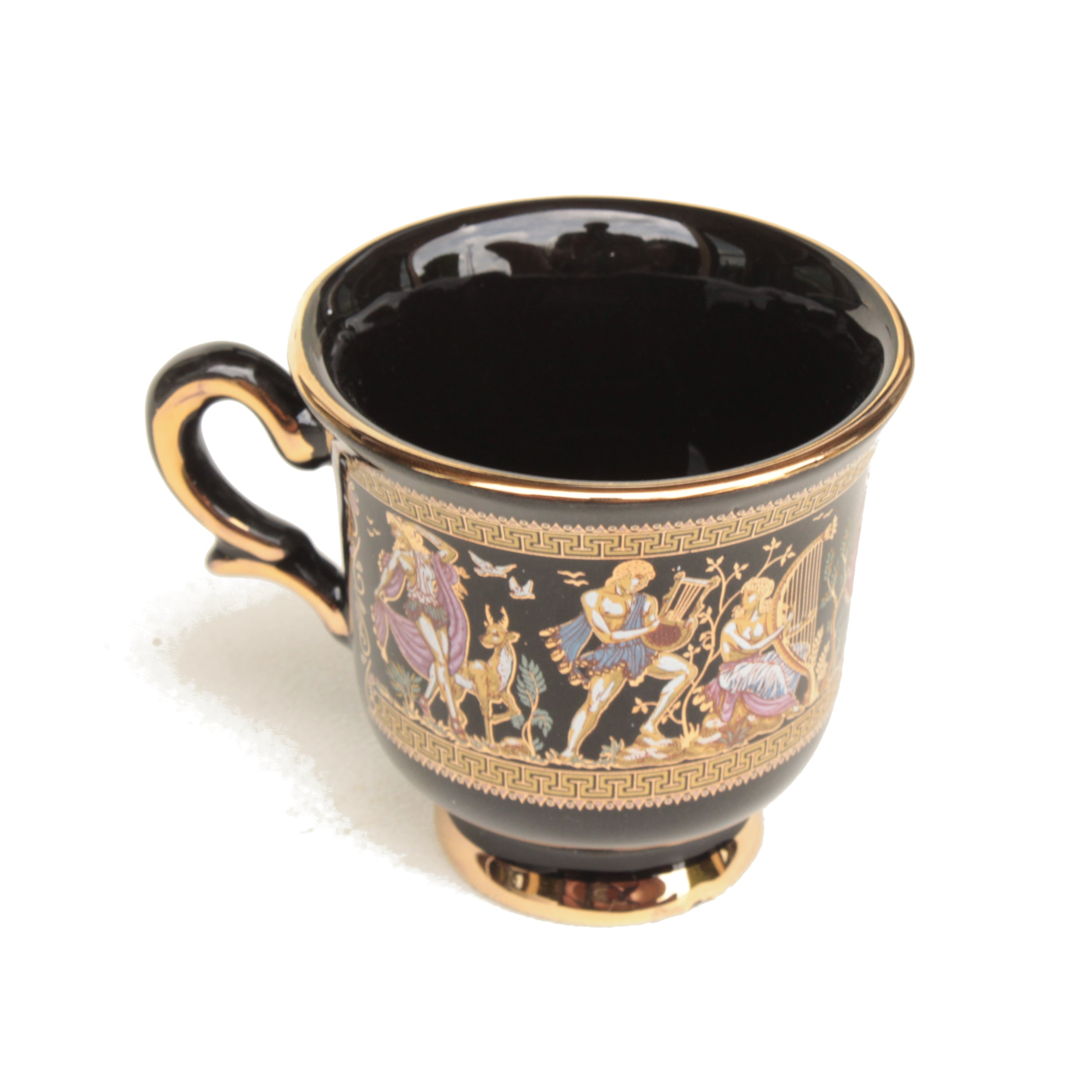 Demitasse Cups And Saucers (Set of Six) - Black Greek Key With 24K