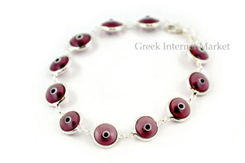 Silver Evil Eye Bracelet - Transparent Colors - Eggplant - 1 pc
