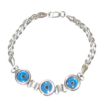 Children's Silver Evil Eye Bracelet - 6'' - Transparent Turquoise - 1 pc
