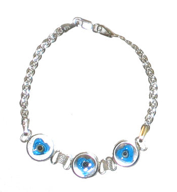 Children's Silver Evil Eye Heart Bracelet - 6'' - Transparent Turquoise - 1 pc
