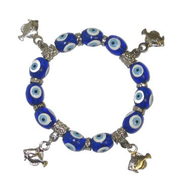 Dark Blue Lucky Eye Bracelet With Fish Charms - 1 pc