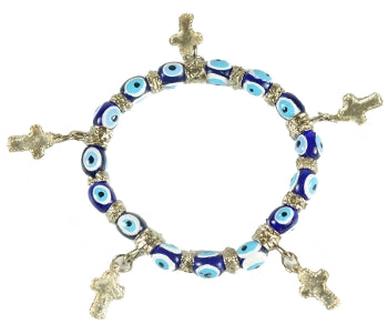 Dark Blue Lucky Eye Bracelet With Cross Charms - 1 pc
