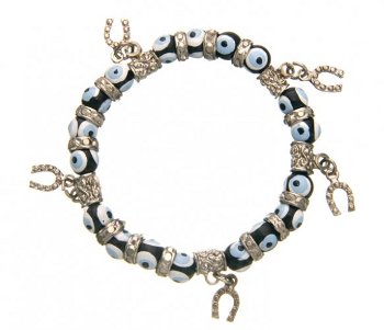 Dark Blue Lucky Eye Bracelet With Horseshoe Charms - 1 pc