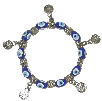 Dark Blue Lucky Eye Bracelet With Coin Charms - 1 pc