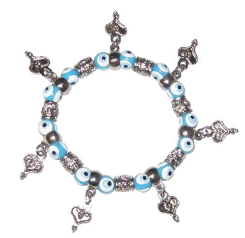 Light Blue Lucky Eye Bracelet With Heart Charms - 1 pc