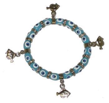 Light Blue Lucky Eye Bracelet With Fish Charms - 1 pc
