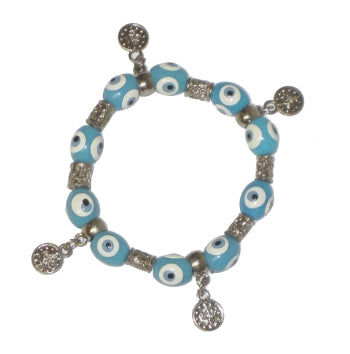 Light Blue Lucky Eye Bracelet With Coin Charms - 1 pc