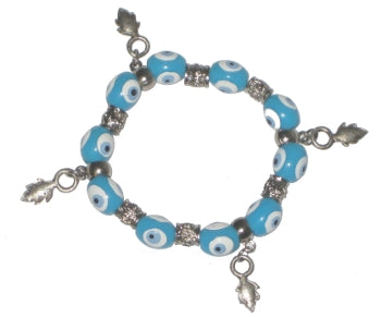 Light Blue Lucky Eye Bracelet With Leaf Charms - 1 pc