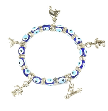 Dark Blue Metal Lucky Eye Bracelet With Assorted Charms - 1 pc
