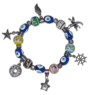 Colorful Beaded Bracelt With Assorted Charms - 1 pc