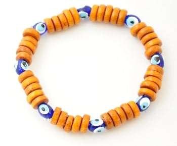 Wooden Beaded Evil Eye Bracelet - Coffee - 1 pc