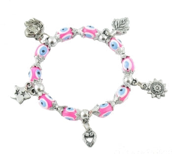 Pink Beaded Bracelet With Assorted Charms - 1 pc