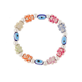 Children's Stretch Evil Eye Bracelet  With Teddy Bear Charms - Multicolor - 1 pc