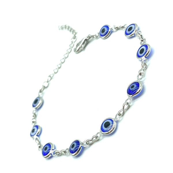 Silver Plated Evil Eye Charm Bracelet - Dark Blue - 1 pc