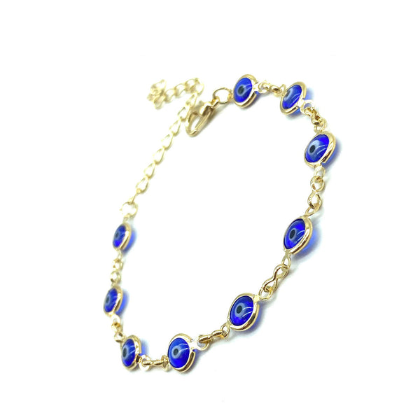Gold Plated Evil Eye Charm Bracelet - Dark Blue - 1 pc