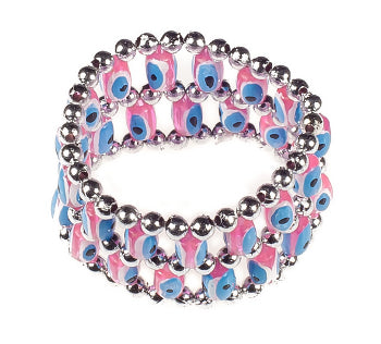 Double-Rowed Evil Eye Bracelet - Pink - 1 Pc