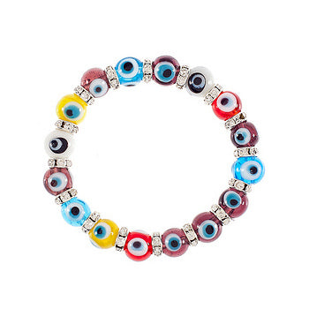 Stretch Evil Eye Bracelet With Zirconium Crystals - Multi Color - 1 Pc