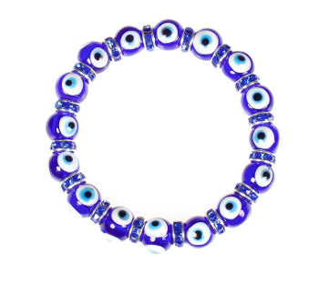 Stretch Evil Eye Bracelet With Zirconium Crystals - Blue - 1 Pc