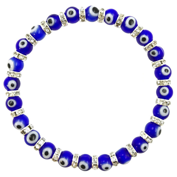 Stretch Evil Eye Small Beaded Bracelet With Zirconium Crystals - Blue - 1 Pc