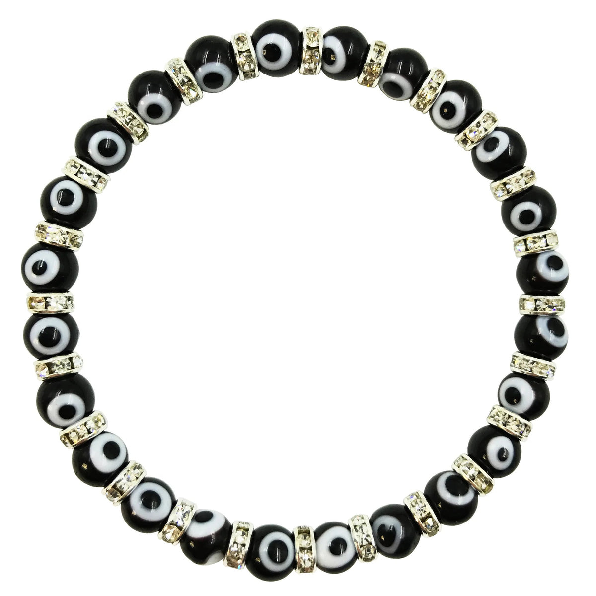 Stretch Evil Eye Small Beaded Bracelet With Zirconium Crystals Black Greek Market