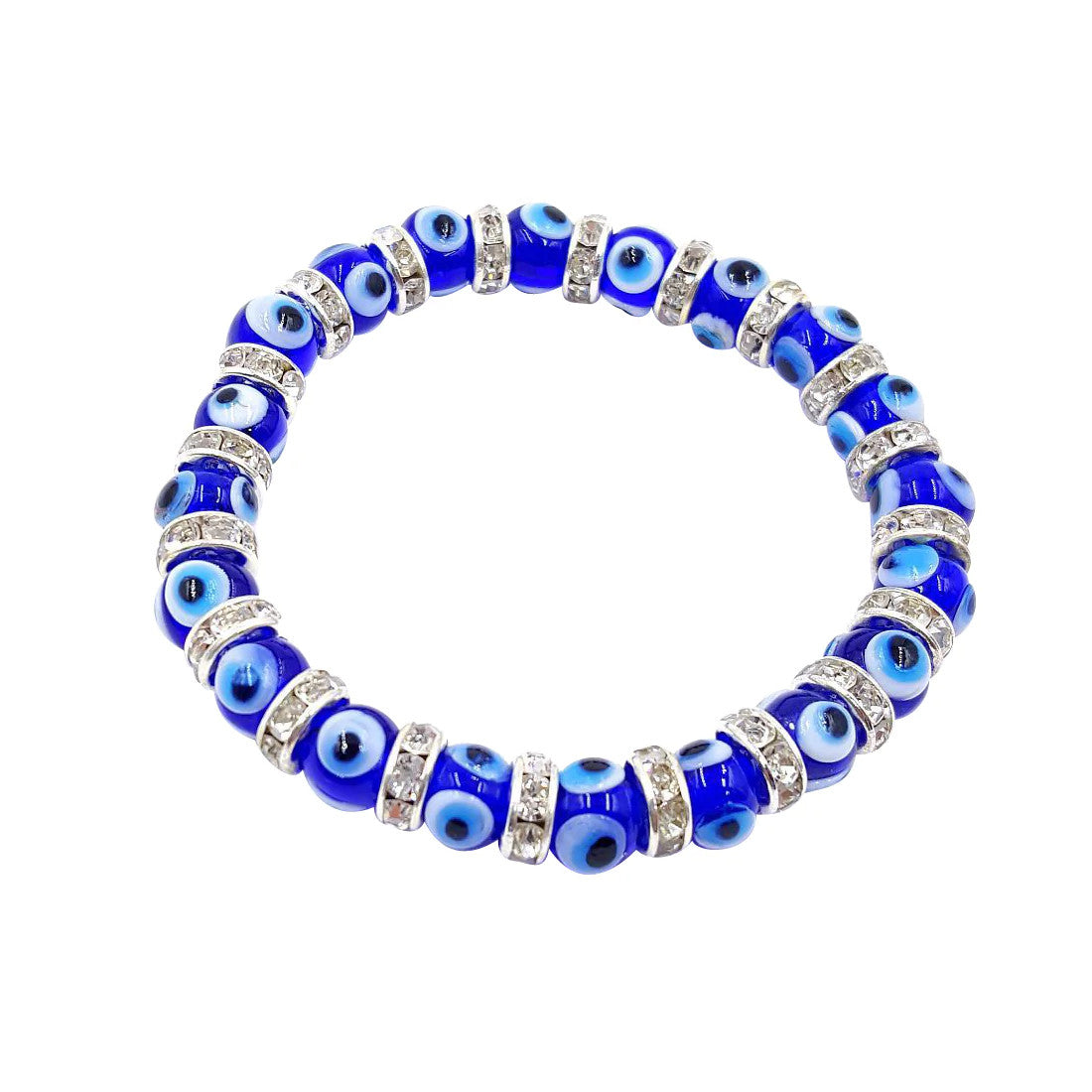 Stretch Evil Eye Medium Beaded Bracelet With Zirconium Crystals Blue Greek Market