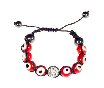 Evil Eye Shamballa Bracelet With Zirconium Crystals - Red - 1 Pc
