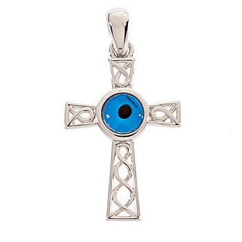 Silver Cross With Evil Eye - 1 Pc