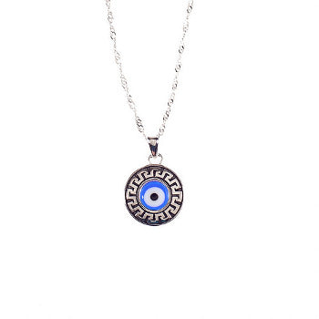 Evil Eye Sterling Silver Greek Key Pendant with Sterling Silver Necklace - 1 pc