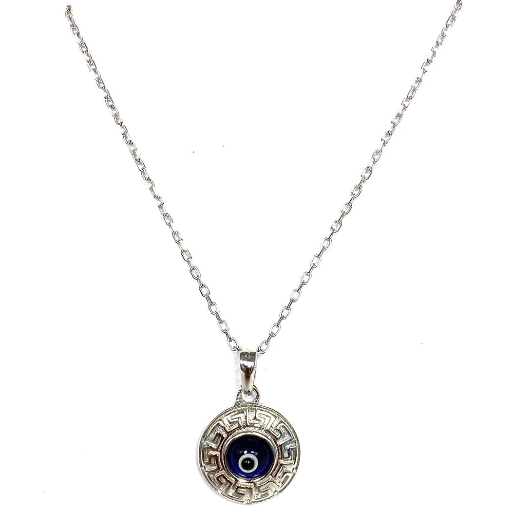 925 Sterling Silver Greek Key Evil Eye Necklace pc – Greek Market