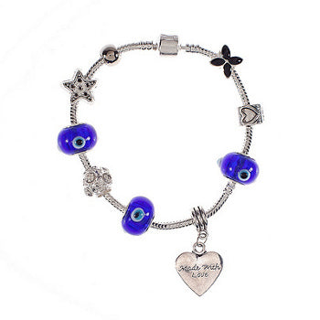 Evil Eye Pandora Style Charm Bracelet With Heart - 1 pc
