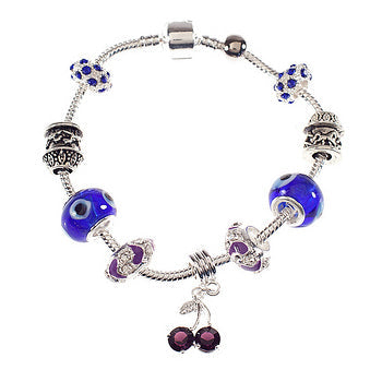 Evil Eye Pandora Style Charm Bracelet With Cherries - 1 pc