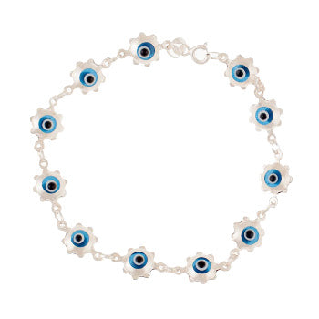 Designer Silver Evil Eye Bracelet - 7.5" - Turquoise Sun Charms - 1 pc