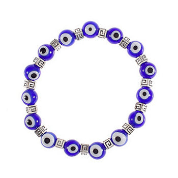 Stretch Lucky Eye Bracelet With Greek Key Beads - Blue - 1 pc
